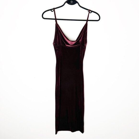 LULU's Women’s Avion Mini Slip Dress Velvet Cowl Neck Maroon Burgundy bodycon XS - Picture 15 of 16